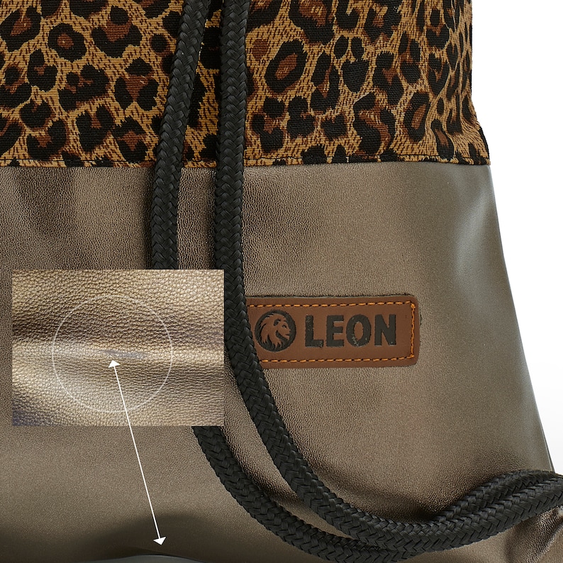 B-WARE 60% off LEON Tasche Damen Turnbeutel Rucksack Tagesrucksack Baumwolle gym bag Design Leopard Kupferboden Bild 2