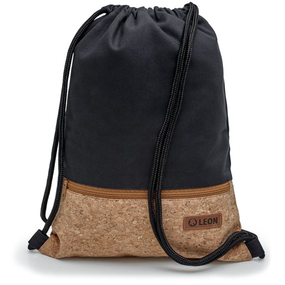 LEON by Bers bag gym bag backpack sports bag cotton cork coating gym bag width approx. 34 cm height approx. 45 cm, outside zipper