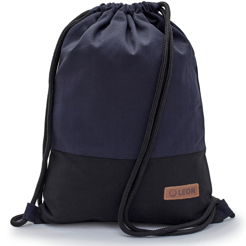 LEON by Bers bag gym bag backpack daypack made of cotton gym canvas grey, pink, brown, dark blue base black image 6
