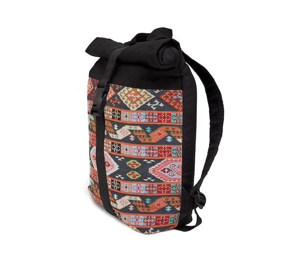 Colorful, exclusive Leon Rolltop By Bers backpack, cotton canvas & woven fabric, laptop travel backpack, sports, travel, cycling, university, school