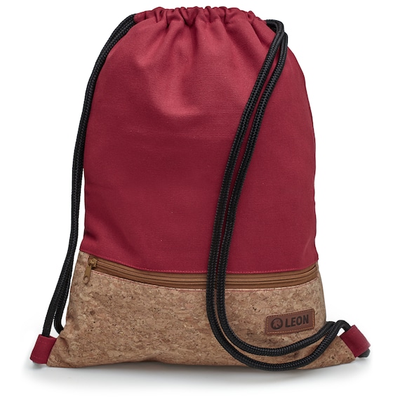 LEON by Bers Bag Gym Bag Backpack Sports Bag Cotton Cork Coating gym bag Width approx.34 cm Height approx.45 cm, Zipper, Red