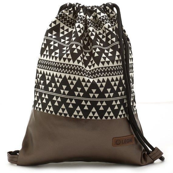 LEON by Bers bag gym bag backpack daypack cotton gym bag width approx. 34 cm height approx. 45 cm, design small triangles copper bottom