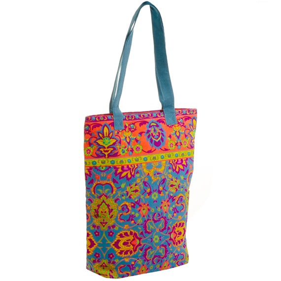 LEON's Beautiful Bag Shopping Bag Tote Bag Fabric Bag Shopper Tote Bag Cotton Zipper Inner Pockets Velour Handles Neon Colorful