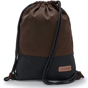 LEON by Bers Tasche Turnbeutel Rucksack Tagesrucksack aus Baumwolle gym Canvas Grau, Rosa, Braun,Dunkelblau Boden Schwarz Braun