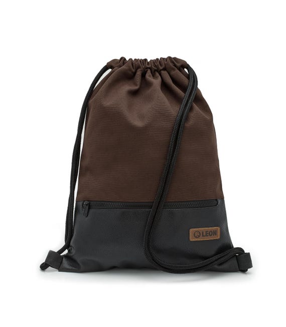 LEON by Bers Men's Gym Bag, Drawstring Backpack, Daypack, Cotton Gym Bag, Width approx. 34 cm, Height approx. 45 cm, with external zip pocket