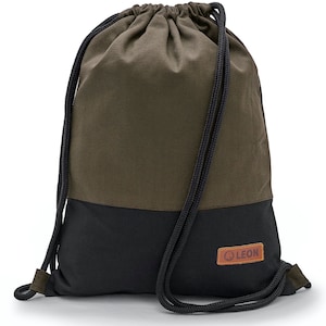 LEON by Bers  Tasche Turnbeutel Rucksack Tagesrucksack aus Baumwolle  gym Canvas Grau, Rosa, Braun,Dunkelblau Boden Schwarz