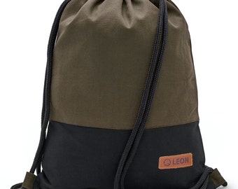 LEON by Bers  Tasche Turnbeutel Rucksack Tagesrucksack aus Baumwolle  gym Canvas Grau, Rosa, Braun,Dunkelblau Boden Schwarz