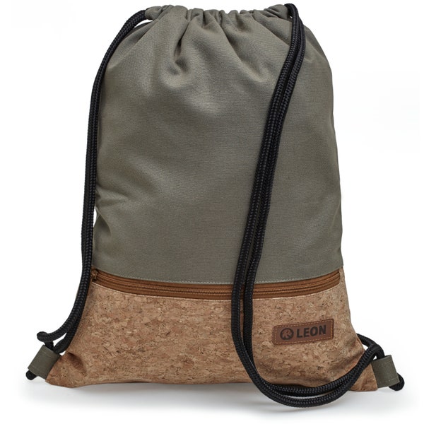 LEON by Bers bag gym bag backpack daily bag cotton cork coating gym bag width approx. 34 cm, height approx. 45 cm, outside zip