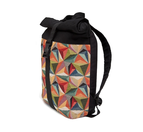 Colorful, exclusive Leon Rolltop By Bers backpack, cotton canvas & woven fabric, laptop travel backpack, sports, travel, cycling, university, school