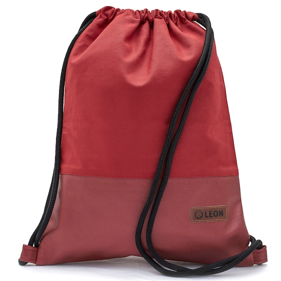 Gym Bag Backpack Bag LEON by Bers Sports Bag Cotton gym bag Red Canvas Bottom PU Red metallic