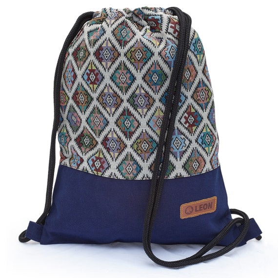 LEON by Bers bag gym bag backpack daypack cotton gym bag BOHOtBunteRauteBlau