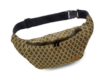 Leon heuptasje/fanny pack schoudertas boho bruin geruit geel