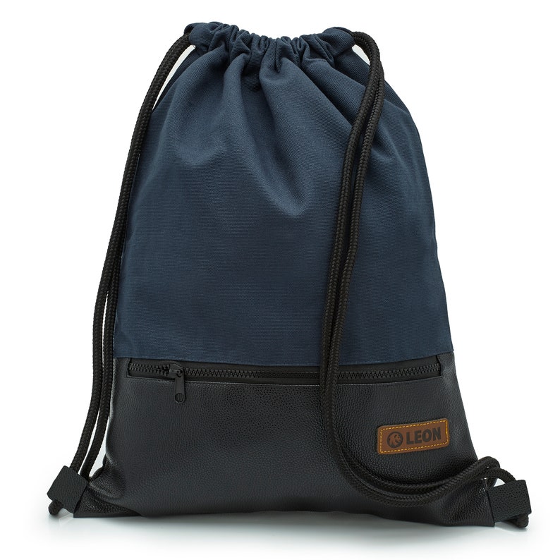 B-WARE 60% off LEON Tasche Damen Turnbeutel Rucksack Tagesrucksack Baumwolle gym bag Bware_D.Blauzipper