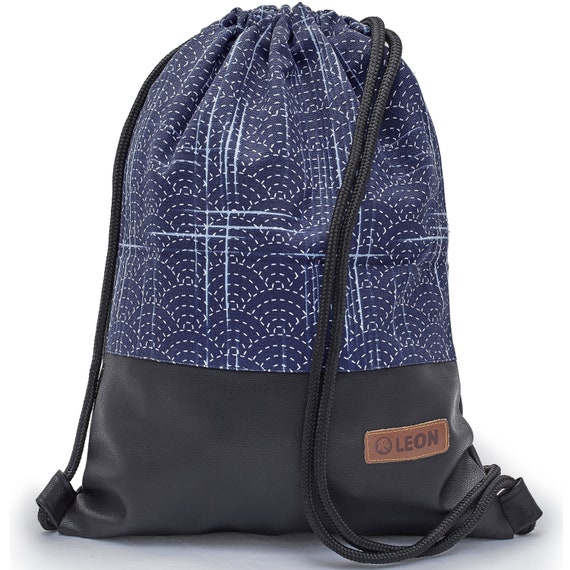 LEON by Bers bag gym bag backpack sports bag cotton gym bag width approx. 34 cm height approx. 45 cm, design Radio Blue