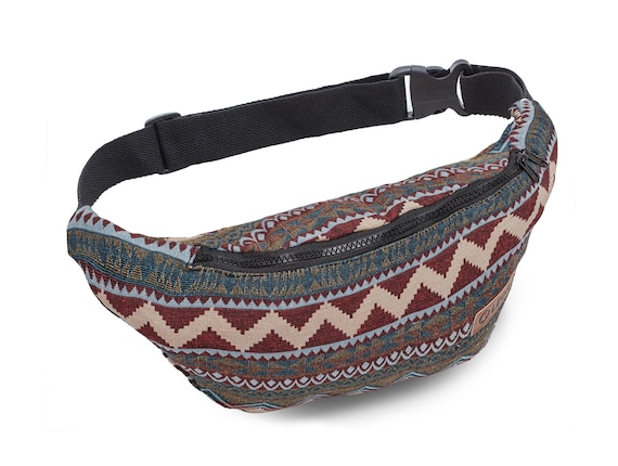 Leon belt bag bum bag hip bag 100% cotton fanny pack hip bag shoulder bag bumbag boho colorful diamond on blue design