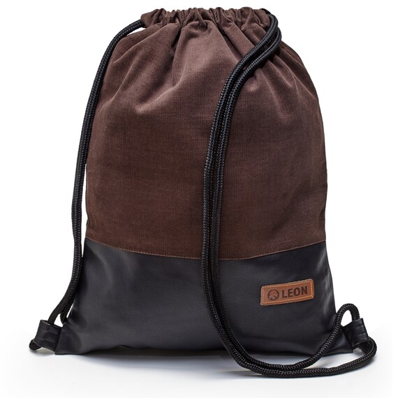 LEON by Bers bag men and women gym bag backpack daypack cotton gym bag width 34 cm height approx. 45 cm, cord SW imitation leather