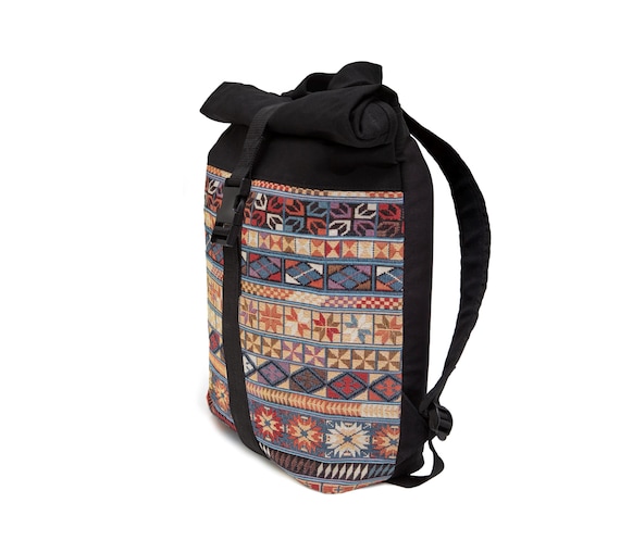 Colorful, exclusive Leon Rolltop By Bers backpack, cotton canvas & woven fabric, laptop travel backpack, sports, travel, cycling, university, school