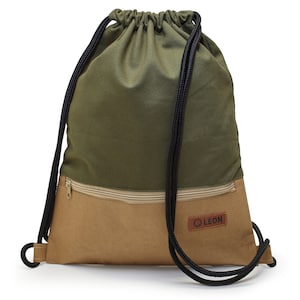 LEON by Bers torba torba sportowa plecak torba codzienna bawełniana powłoka papierowa torba sportowa szerokość 34 cm wysokość 45 cm zamek płótno zielony