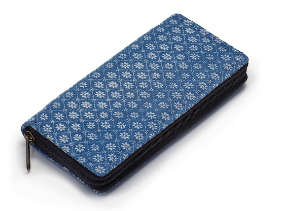 LEON by Bers women's wallet purse long women's purse long purse wallet in landscape format (BTKaroBlueteBlau)