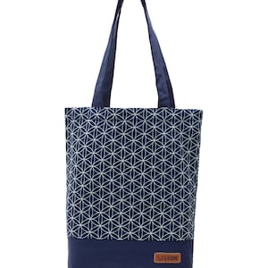 LEON Einkaufstasche Beuteltasche Stofftasche Shopper Tote Bag Baumwolle Innentasche Außentasche 6 Designs blaues Tuch BlauWeissSpyro