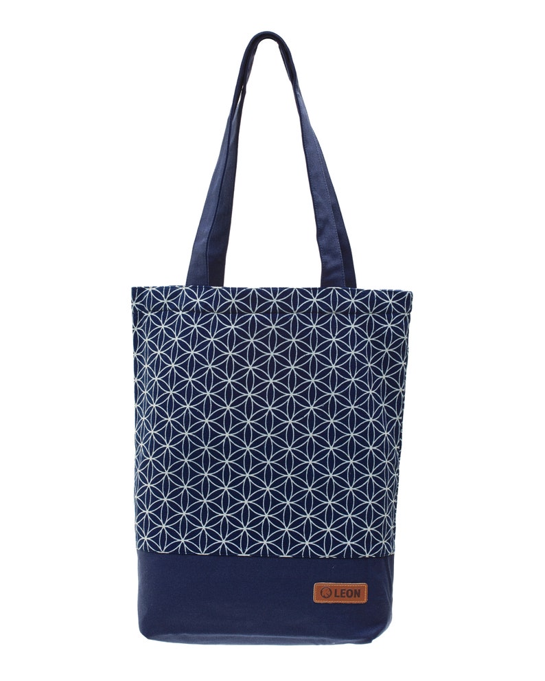 LEON shopping bag fabric bag shopper tote bag cotton inside pocket outside pocket 6 designs blue cloth BlauWeissSpyro