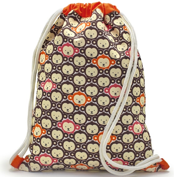 LEON by Bers kindergarten bag gym bag backpack children's daypack cotton gym bag fabric bag, design child_monkey_brown