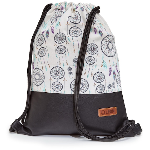 LEON by Bers bag ladies gym bag backpack daily bag made of cotton gym bag width approx. 34 cm height approx. 45 cm, design dream catcher