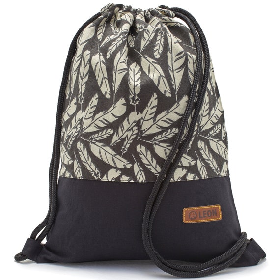 LEON by Bers women's bag, men's gym bag, backpack, daypack, cotton gym bag, width approx. 34 cm, height approx. 45 cm, feather_SW