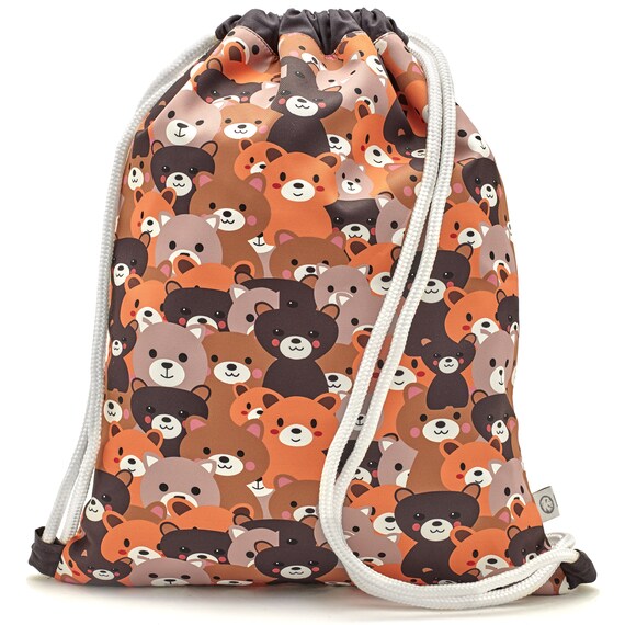 LEON by Bers kindergarten bag gym bag backpack children's daypack cotton gym bag fabric bag, design KindBear_Brown