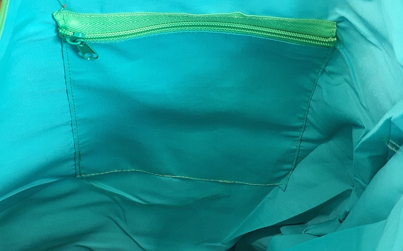 LEONs Schöne Tasche Einkaufstasche Beuteltasche Stofftasche Shopper Tote Bag Baumwolle Reißverschluss Innentaschen Velour Henkel NeonBunt Bild 10