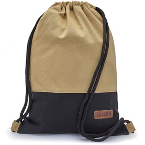LEON by Bers bag gym bag backpack daypack made of cotton gym canvas grey, pink, brown, dark blue base black Beige