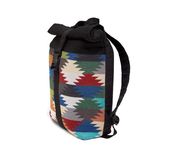 Colorful, exclusive Leon Rolltop By Bers backpack, cotton canvas & woven fabric, laptop travel backpack, sports, travel, cycling, university, school