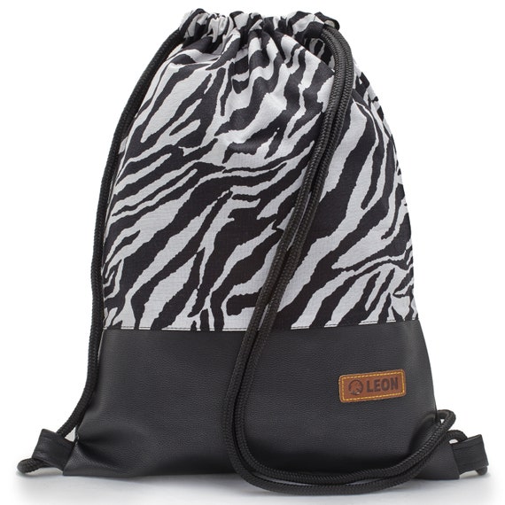 LEON by Bers bag gym bag backpack daypack cotton gym bag width approx. 34 cm height approx. 45 cm, strawberry design zebra black PU