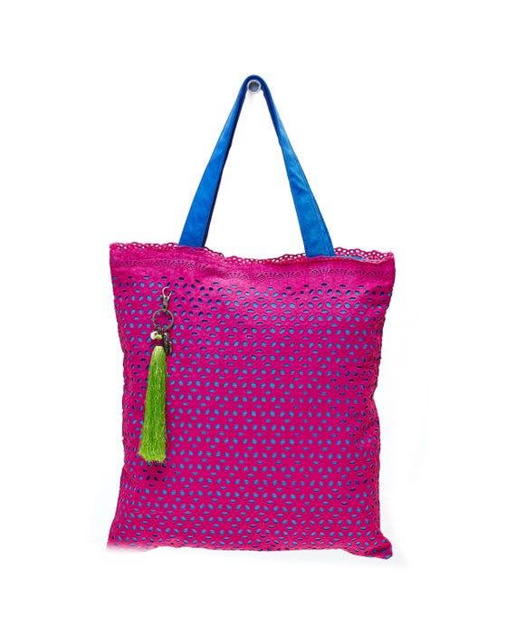 LEON'S Beautiful Bag Shopping Bag Tote Bag Fabric Bag Shopper Tote Bag Cotton Zipper Inner Pockets Velour Handles Pink/Red