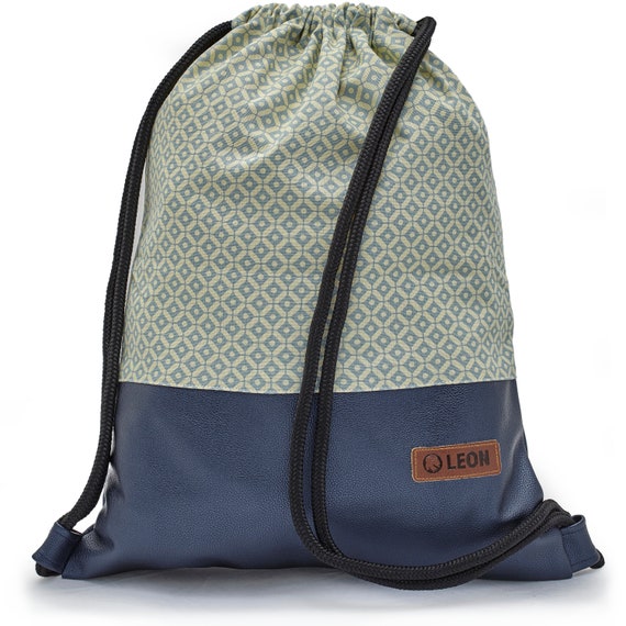 Gym bag backpack bag LEON by Bers daypack cotton gym bag check gray silver bottom