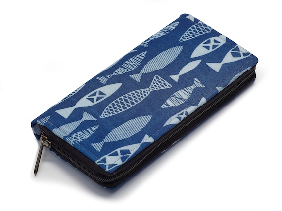 LEON by Bers women's wallet purse long women's purse long purse wallet in landscape format (BTFishBlue)