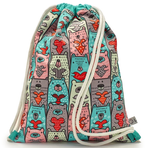 LEON by Bers kindergarten bag, gym bag, backpack, children's daypack, cotton gym bag, fabric bag, design child_bear_heart