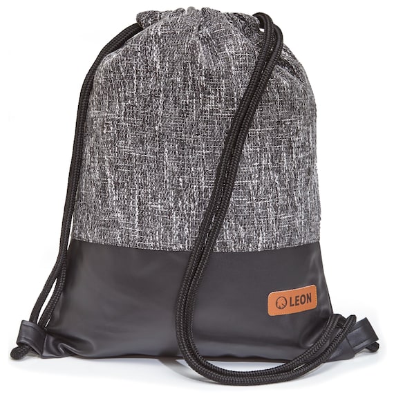 LEON by Bers bag gym bag backpack daypack cotton gym bag width 34 cm height 45 cm fabric black fabric, black faux leather bottom