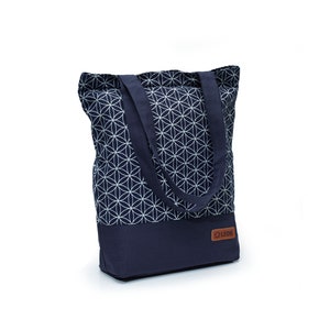 LEON shopping bag fabric bag shopper tote bag cotton inside pocket outside pocket 6 designs blue cloth image 1