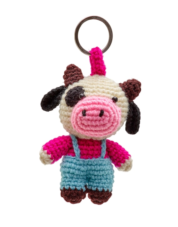 Crocheted keychain frog bear cow Crochet frog with lifebuoy keychain