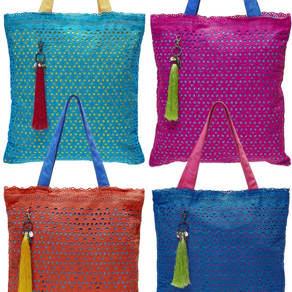 LEONs "The Beautiful Bag" Shopping Bag Pouch Bag Fabric Bag Shopper Tote Bag Cotton Zipper Inside Pockets Velour Handle