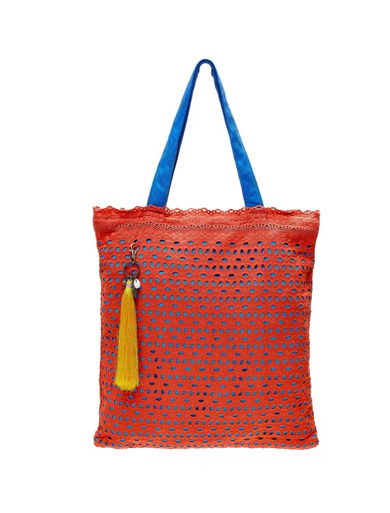 LEON's Beautiful Bag Shopping Bag Tote Bag Fabric Bag Shopper Tote Bag Cotton Zipper Inner Pocket Velour Handles Bright Orange