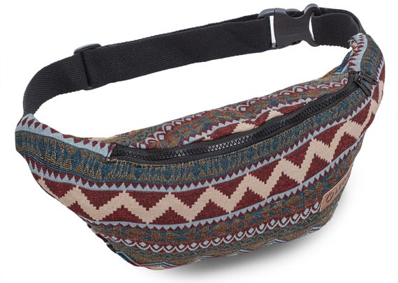 Leon belt bag bum bag hip bag 100% cotton fanny pack hip bag shoulder bag bumbag boho colorful diamond on blue design