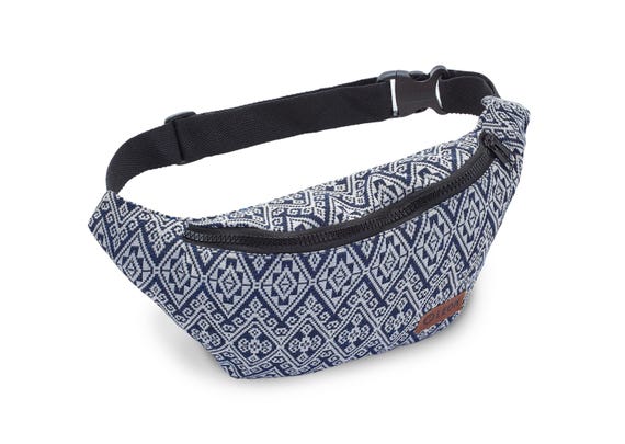 Leon Belt Bag Waist Bag Hip Bag 100% Cotton Fanny Pack Hip Bag Shoulder Bag Bumbag Blue White Check