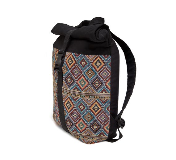 Colorful, exclusive Leon Rolltop By Bers backpack, cotton canvas & woven fabric, laptop travel backpack, sports, travel, cycling, university, school