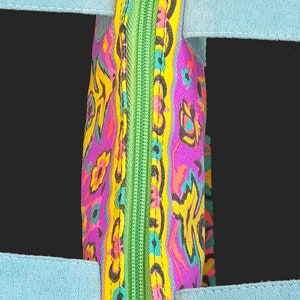 LEONs Schöne Tasche Einkaufstasche Beuteltasche Stofftasche Shopper Tote Bag Baumwolle Reißverschluss Innentaschen Velour Henkel NeonBunt Bild 9