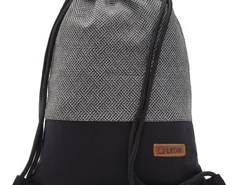 LEON by Bers Tas Trekkoordrugzak Dagrugzak Katoenen sporttas Breedte ca. 34 cm Hoogte ca. 45 cm Design Labyr Zwart/Wit
