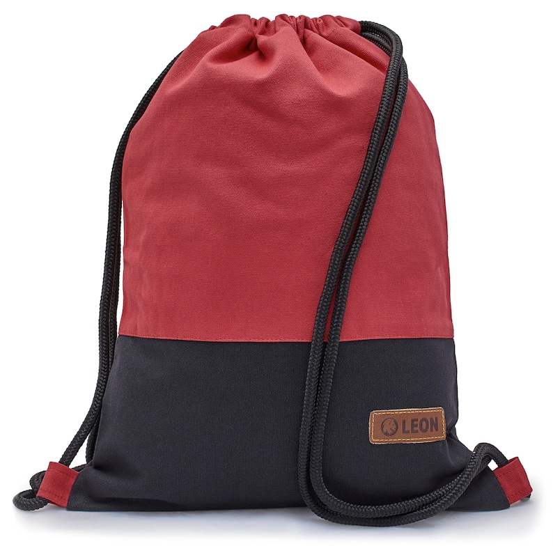 LEON by Bers Tasche Turnbeutel Rucksack Tagesrucksack aus Baumwolle gym Canvas Grau, Rosa, Braun,Dunkelblau Boden Schwarz Bild 2