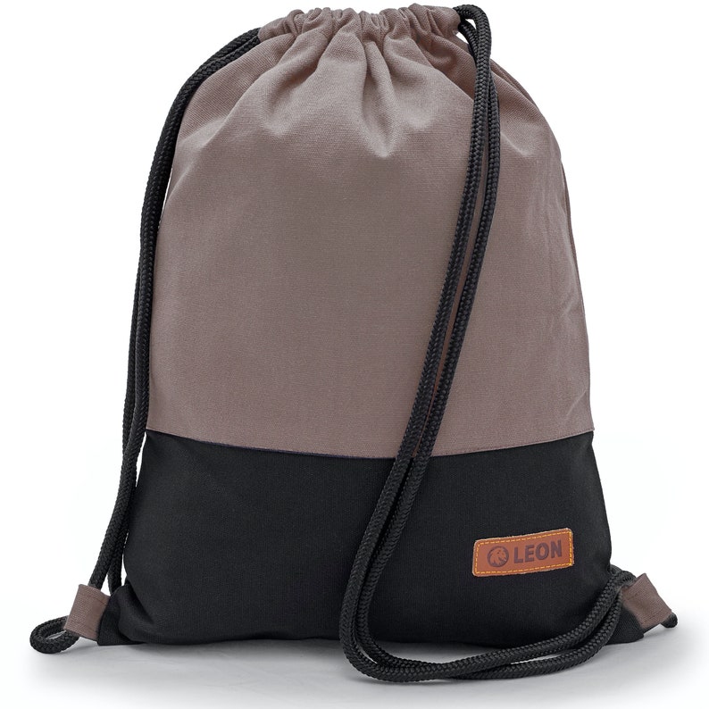 LEON by Bers Tasche Turnbeutel Rucksack Tagesrucksack aus Baumwolle gym Canvas Grau, Rosa, Braun,Dunkelblau Boden Schwarz Grau