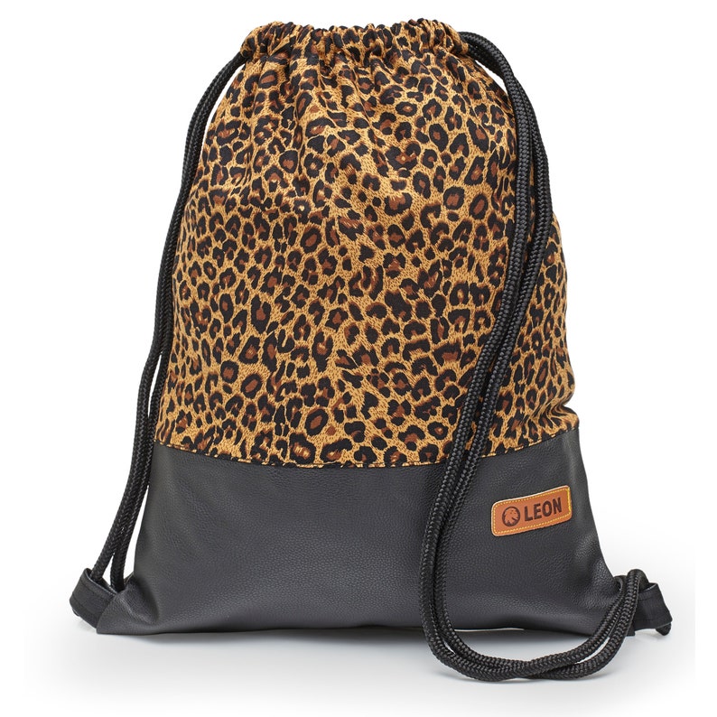 B WARE 60% off LEON Turnbeutel bag women's gym bag backpack sports bag Baumwolle gym bag B+ware_Leopard